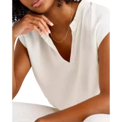 Hot Sale ⭐ Splendid Halle Split Neck Top White Sand ✨ -Splendid Shop unnamed file 155