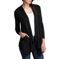 Best deal 🛒 Splendid Cardigan - Hooded Drapey Front Thermal Black 🌟