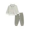 Wholesale ✔️ Splendid Boys' Cotton Blend Stripe Polo Sweatshirt & Solid Sweatpants Set - Little Kid Olive Mist 🌟