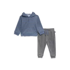 Best Pirce ✨ Splendid Boys' Cotton Blend Stripe Hoodie & Solid Sweatpants Set - Little Kid Slate Blue 🥰