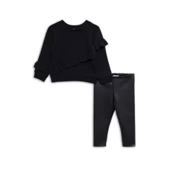 New 👏 Splendid 👧 Girls' Ruffle Sweater & Pants - Baby Black 😉