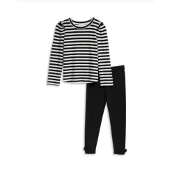 Deals ⭐ Splendid 👧 Girls' C'est La Vie 👕 Shirt & Leggings Set - Little Kid Black Stripe 🔔