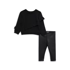 Deals ⌛ Splendid 👧 Girls' Ruffle Trim Crewneck Sweatshirt & Leggings Set - Little Kid Black ❤️