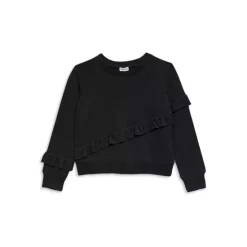 New 🥰 Splendid 👧 Girls' Ruffle Trim Crewneck Sweatshirt - Big Kid Black 😍