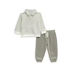 Buy 🥰 Splendid Boys' Striped Polo & Jogger Pants Set - Baby Olive Mist 👏
