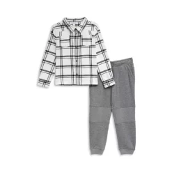 Cheap 👏 Splendid Boys' Plaid 👕 Shirt & Jogger Pants Set - Little Kid Heather Charcoal 💯