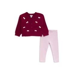 Budget 🧨 Splendid 👧 Girls' All Wrapped Up Bow Appliqué V Neck Cardigan & Solid Leggings Set - Little Kid Red Plum ✔️